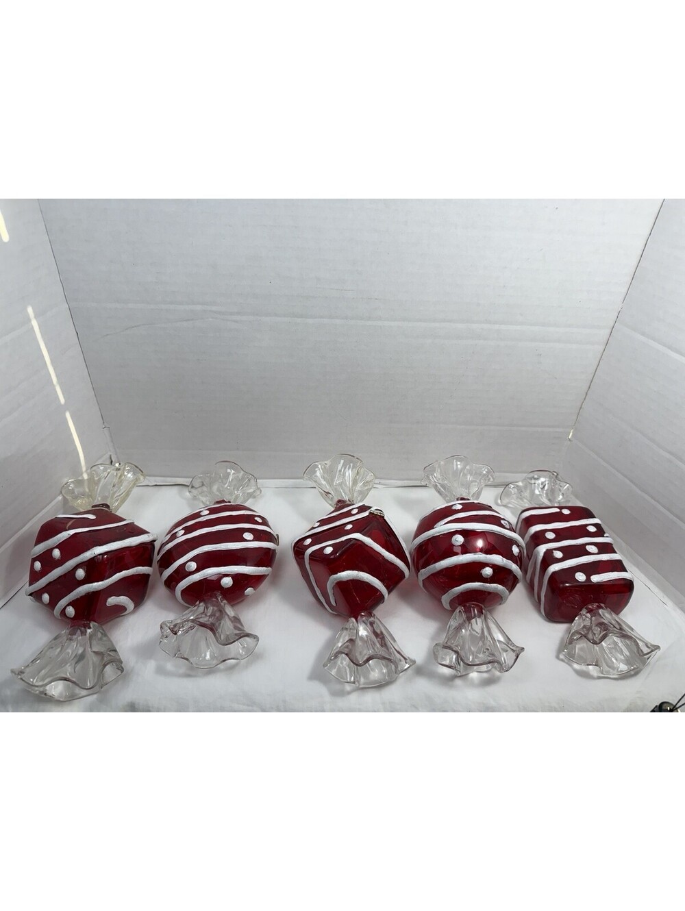 Vintage Red Acrylic Wrapped Candy Trinket Boxes Magnetic Closure Set of 6
